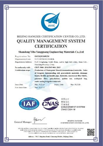 ISO 9001 - Shandong Yibo Yangguang Engineering Materials Co., Ltd.