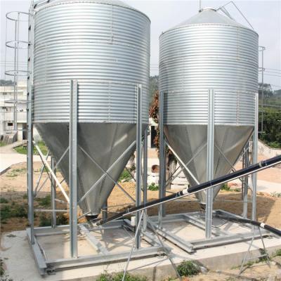 China Galvanized Poultry Farming Equipment 15 Tons Storage Feed Silo Sliver Color for sale