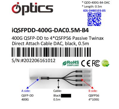 中国 400G QSFPDD から 4x100G QSFP56 ブレイクアウト (直接接続ケーブル) パシブDAC 0.5M 販売のため
