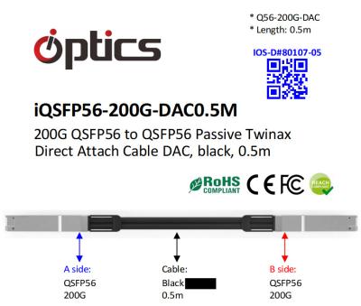 China QSFP56-200G-DAC0.5M 200G QSFP56 to QSFP56 DAC(Direct Attach Cable) Cables (Passive) 0.5M for sale