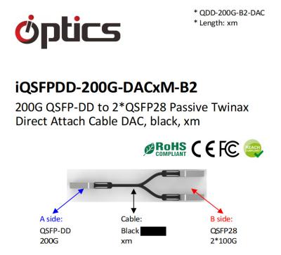 China 200G QSFPDD to 2x100G QSFP28 Breakout DAC(Direct Attach Cable) Cables (Passive) (Length customed) for sale
