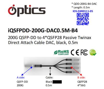 China 200G QSFPDD To 4x50G QSFP28 Breakout DAC(Direct Attach Cable)  (Passive) 0.5M Dac Cord for sale