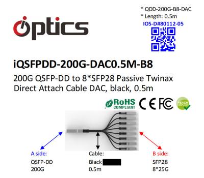 China 200G QSFPDD to 8x25G SFP28 Breakout DAC(Direct Attach Cable)  (Passive) 0.5M 200G QSFPDD DAC for sale