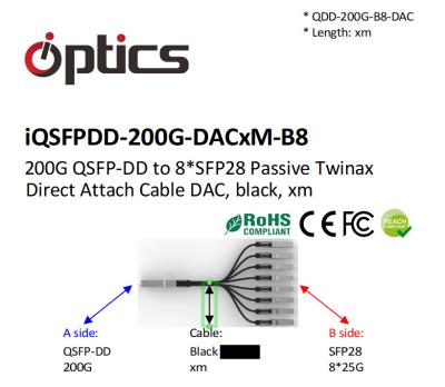 China 200G QSFPDD to 8x25G SFP28 Breakout DAC(Direct Attach Cable) Cables (Passive)  200G QSFPDD DAC for sale