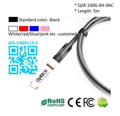 China 100G QSFP28 to 4x25G Breakout DAC(Direct Attach Cable) Cables (Passive) 5M 100G QSFP28 DAC for sale