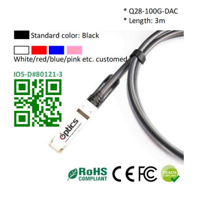 China QSFP28-100G-DAC3M 100G QSFP28 a QSFP28 Sfp Cable de parche de Dac pasivo 3M en venta