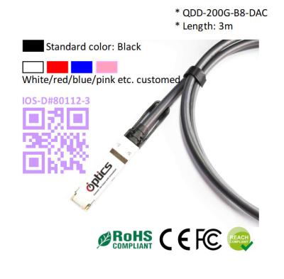 Chine 200G QSFPDD à 8x25G SFP28 Breakout DAC ((Câble de raccordement direct) câbles (passif) 3M 200G QSFPDD DAC à vendre
