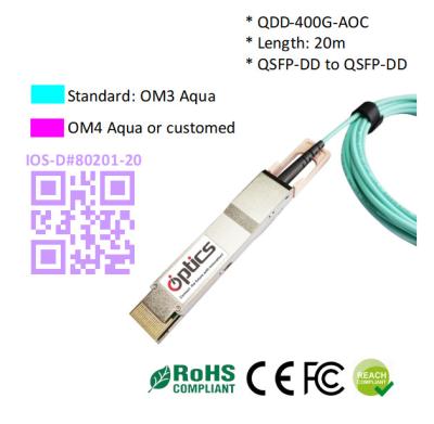 China QSFPDD-400G-AOC20M 400G QSFPDD to QSFPDD AOC (Active Optical Cable) Cables 20M 400G QSFP DD AOC for sale