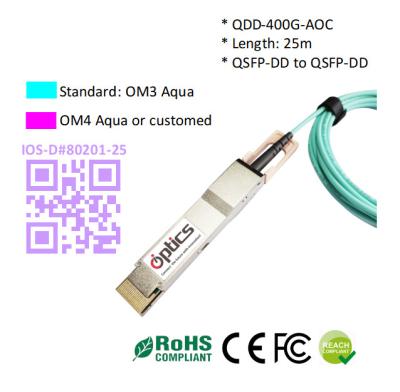 China QSFPDD-400G-AOC25M 400G QSFPDD to QSFPDD AOC (Active Optical Cable) Cables 25M 400G QSFP DD AOC for sale