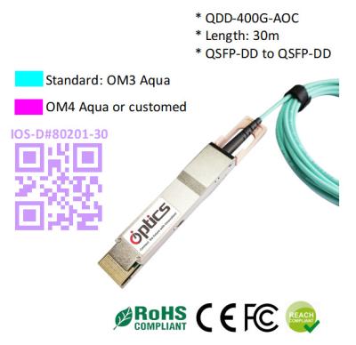China QSFPDD-400G-AOC30M 400G QSFPDD To QSFPDD AOC (Active Optical Cable) Cables 30M   400g Optics for sale