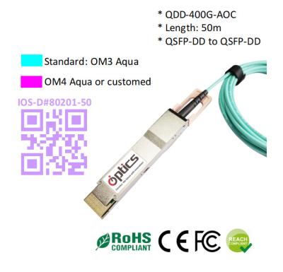 China QSFPDD-400G-AOC50M 400G QSFPDD To QSFPDD AOC (Active Optical Cable) Cables 50M Qsfp Dd Aoc for sale