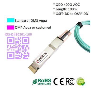 China QSFPDD-400G-AOC100M 400G QSFPDD to QSFPDD AOC (Active Optical Cable) Cables 100M for sale