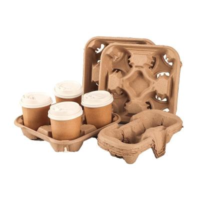 China 4 Cup Disposable Coffee Tray Biodegradable and Compostable Cup Holder Durable Drink Carrier for Hot or Cold Drinks for sale