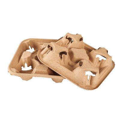 China Pulp cup holder coffee paper cup tray 4 cup paper cardboard tray holder carrier for sale
