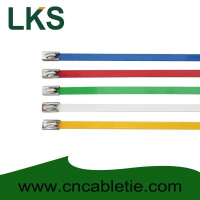 China 4.6*350mm 201,304,316 grade epoxy polyester coated Ball-lock ss cable ties for sale