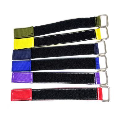 China heavy duty Reusable various colors webbing sewing hook and loop fastener tape hook and loop straps with metal buckle for sale