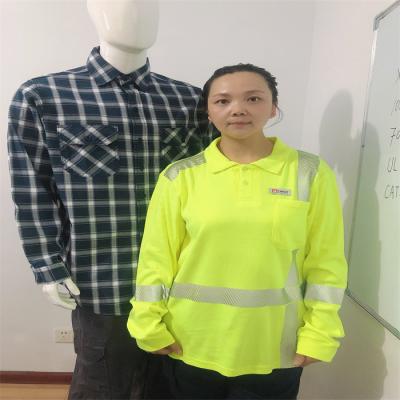 China 7oz Yellow Hi Vis Workwear FR Knitted HRC2 Safety Shirt for sale