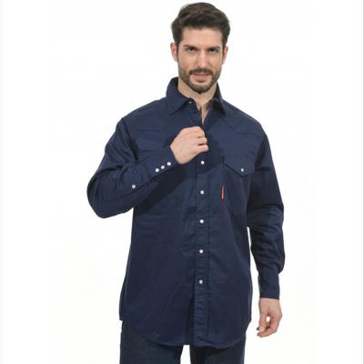 China Camisa ignífuga del botón a presión de la camisa NFPA2112 EN61482-2 franco del trabajo de los azules marinos en venta