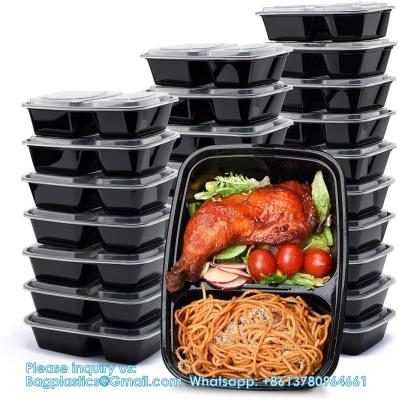 China Contenedores de preparación de comidas reutilizables, contenedores de alimentos de 2 compartimientos con tapas para llevar contenedores, contenedores de plástico negro en venta