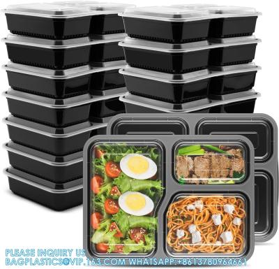 China 34oz 3 Compartment Meal Prep Containers 150 Packs, 150 Pieces Trays And 150 Pieces Lids for sale