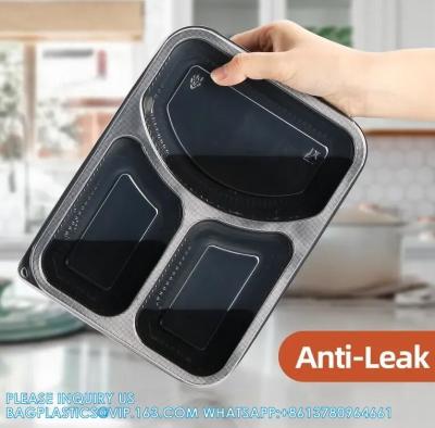 China Packaging 3 Compartments Takeout Boxes Black Microwave Plastic Lunch Box Food Containers Wholesale for sale