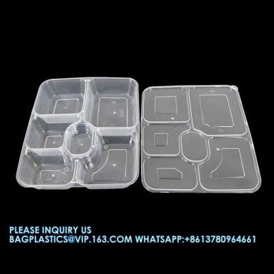 China Custom 5 compartment 6 Compartment recyclable Bento Food Containers Take Away Disposable Plastic Lunch Bento Box for sale
