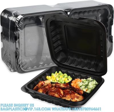 China Meal Prep Containers, 65 Pack Clamshell Food Containers 7.8 Inch Black 3 Compartment To Go Containers for sale