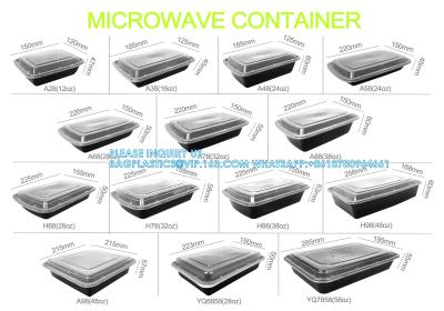 China 12 oz a 38 oz Rectángulo de retiro Pp Microondas Contenedores de plástico desechables para alimentos con tapas en venta