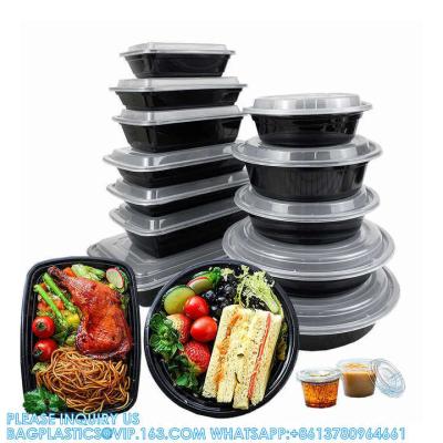 China 24 OZ Disposable PP Lunch Boxes Microwavable Food Storage Containers With Lids  Round Black Plastic Meal Prep for sale