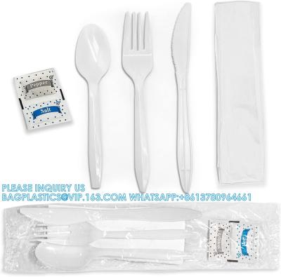 China Individually Wrapped Plastic Cutlery Set With Napkin + Salt & Pepper Packets In White (250 Count) Prewrapped for sale