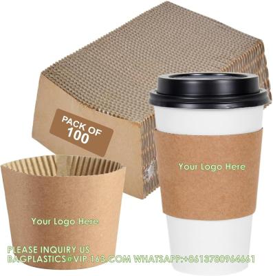 China Custom your own logo on Coffee Sleeves-100 Coffee Sleeves Fits, 10 Oz. - 20 Oz. Cups (Pack Of 100), Natural Kraft for sale
