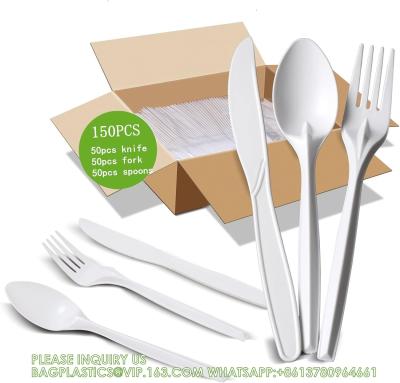 China Compostable Cutlery Set Eco-Friendly Heavy Duty Utensils (50 Forks, 50 Spoons, 50 Knives) Biodegradable Utensils for sale