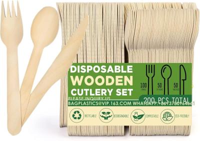 China Conjunto de cubiertos de madera desechables, paquete de 200 (100 tenedores, 50 cucharas, 50 cuchillos) utensilios biodegradables compostables en venta