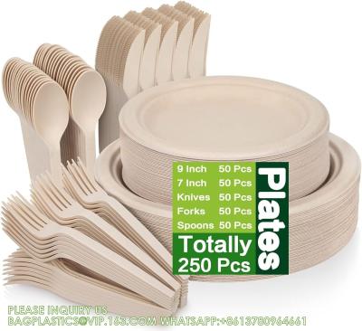China Placas de papel compostables con utensilios extra largos, fibras de caña de azúcar, utensilios desechables, ecológicos en venta