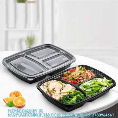 China Takeaway Microwavable Plastic Disposable 3 Compartment Bento Food Storage Lunch Boxes / Meal Prep Containers for sale