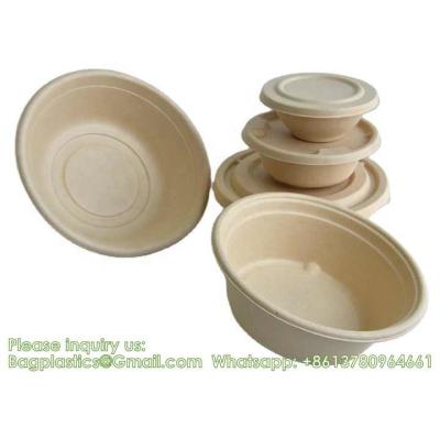 China Customized Food Grade Biodegradable Disposable 1000ml 90mm Tall Sugarcane Bagasse Bowl With Lid for sale