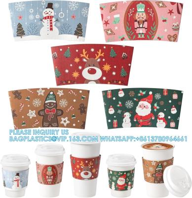 China Christmas Paper Coffee Cup Sleeves, Disposable Corrugated Cardboard Paper Jacket Fit 12oz, 16oz, 20oz, 24oz for sale