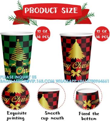 China Christmas Paper Coffee Cups With Sleeves Lids 12 Oz Xmas Disposable Party Cup Christmas Tree Hot Cocoa Cups for sale
