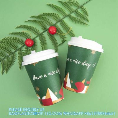 China 12 Oz Christmas Paper Cups Disposable Coffee Cups, Red Green Coffee Cup Christmas Holiday Party Supplies for sale