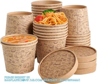 China 12 Oz Paper Containers With Vented Lids, Kraft Food Cups, Soup Containers Cups With Lids，Disposable Soup Bowls for sale