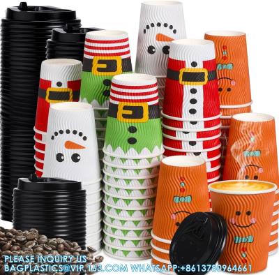 China Tazas de café desechables de Navidad 12 oz Tazas de pared onduladas aisladas con tapa, Xmas Tazas de café desechables de espresso en venta