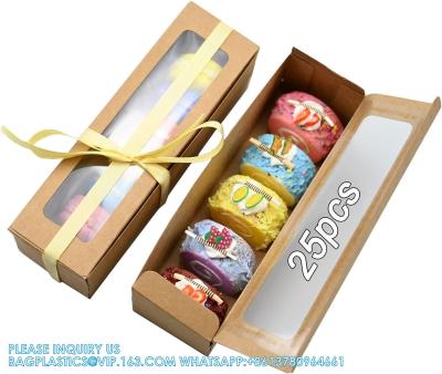 China Cajas de panadería marrón con ventana de visualización clara Contenedores de macarrones para 6 Macarrones Caja de regalo con 1 piezas de cinta de oro de 72 pies en venta