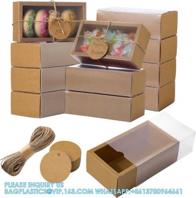 China Rectangle Kraft Paper Drawer Boxes With Window Homemade Soap Boxes Kraft Box With Tags Jute String For Jewelry for sale