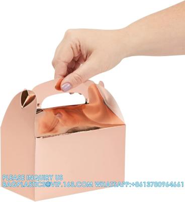China Treat Boxes - Candy Gable Boxes For Party Favors, Birthday, Wedding, Baby Shower (Rose Gold, 6.2x3.5x3.6 In) for sale