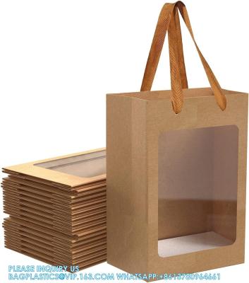 China Kraft Shopping Bags With Handles For Present, Festivals Party Gift Bags With Transparent Window for sale