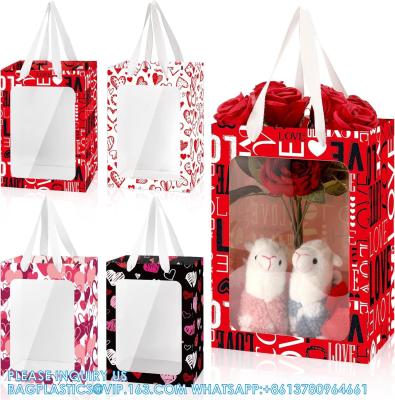 China Valentine'S Day Heart Gift Bag With Clear Window And Handles 10 X 7 X 3.15 Inch Gift Bags For Valentine'S for sale