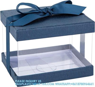 China Clear Plastic Gift Boxes Bakery Boxes With Base, Lid & Ribbon Cakes, Pastries, Cookies, Cupcakes & Party for sale