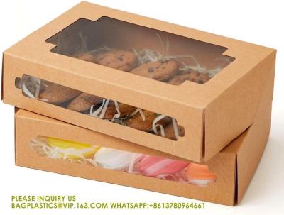 China Auto-Pop Up Kraft Cookie Boxes For Gift Giving 8x5.3x2 Brown Treat Box With Window One Second Folding Bakery Box for sale
