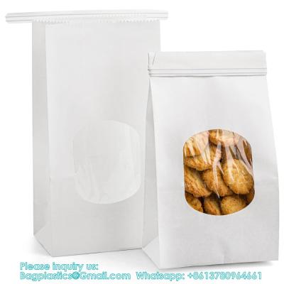 China Bolsas de panadería con ventana transparente, bolsas de galletas de papel kraft blanco, cerradura de la barra de la corbata de estaño, bolsas de sándwich de pan de 3,5 