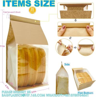China Large Bread Bags, 13.7 X 8.2 X 3.5 Inches Kraft Paper Bakery Bags With Windows Tin Tie Tab Lock Large Bread Bags for sale